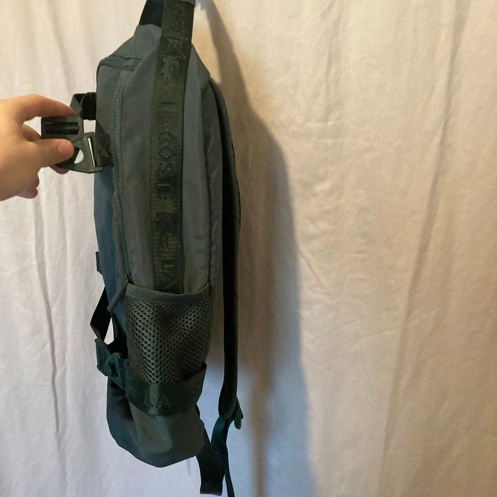 Lacoste Green Recycled Polyester Backpack Logo Straps Buckle Daypack Bag